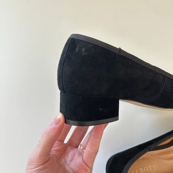 Talbots Womens Black Velvet Ballet Heels Size 7.5 Block Heel Pumps Bow Suede - Picture 9 of 11